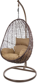 Kideo Hazelnut fauteuil suspendu - Polyrotin marron avec armature métal - Coussin marron pour 1 personne - Charge maximale 120 kg intérieur extérieur poids 27 kg