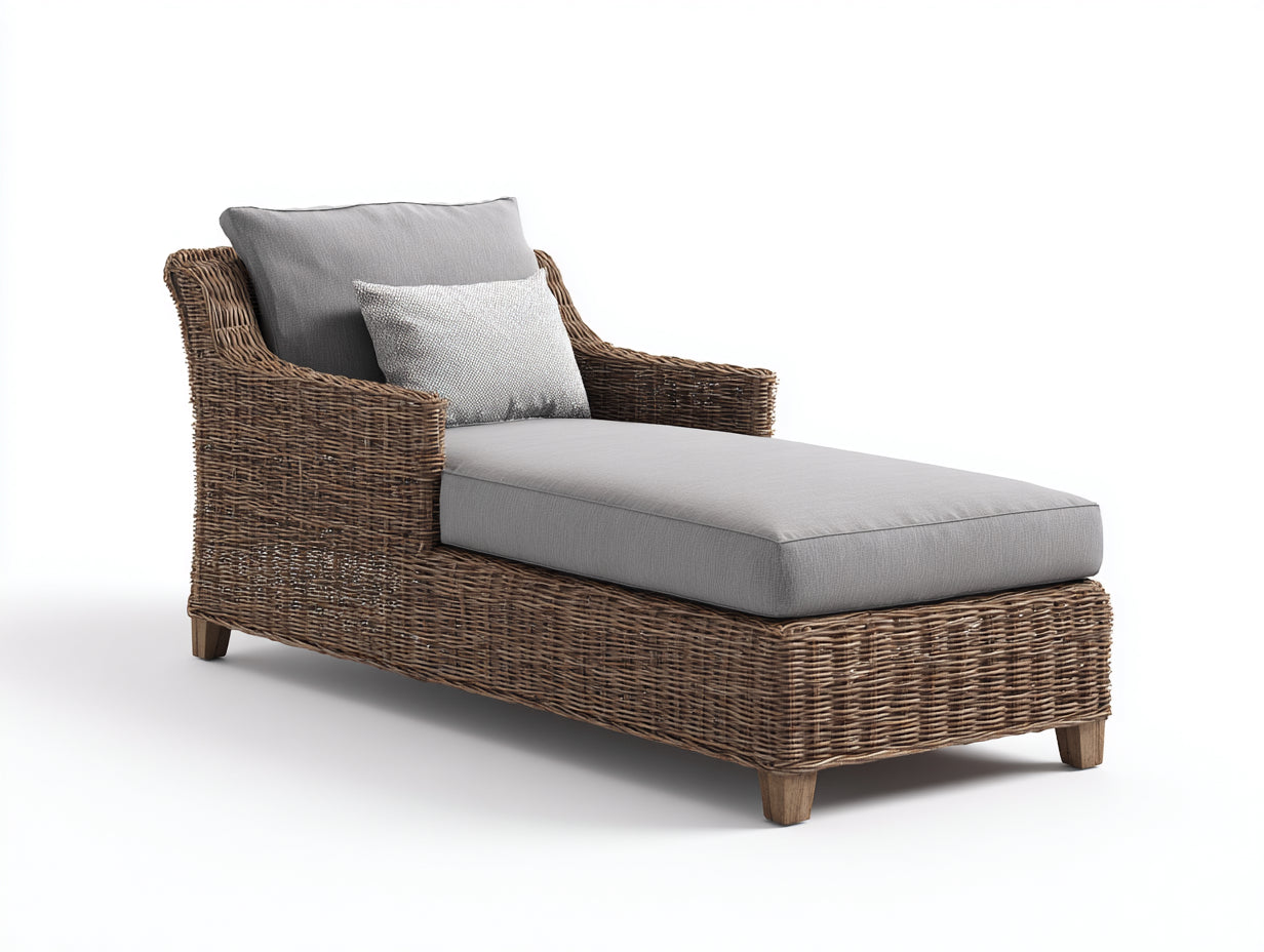 Bain de soleil - résine tressée-tissu-bois - 205x82x78 cm - Gris-Marron - style naturel