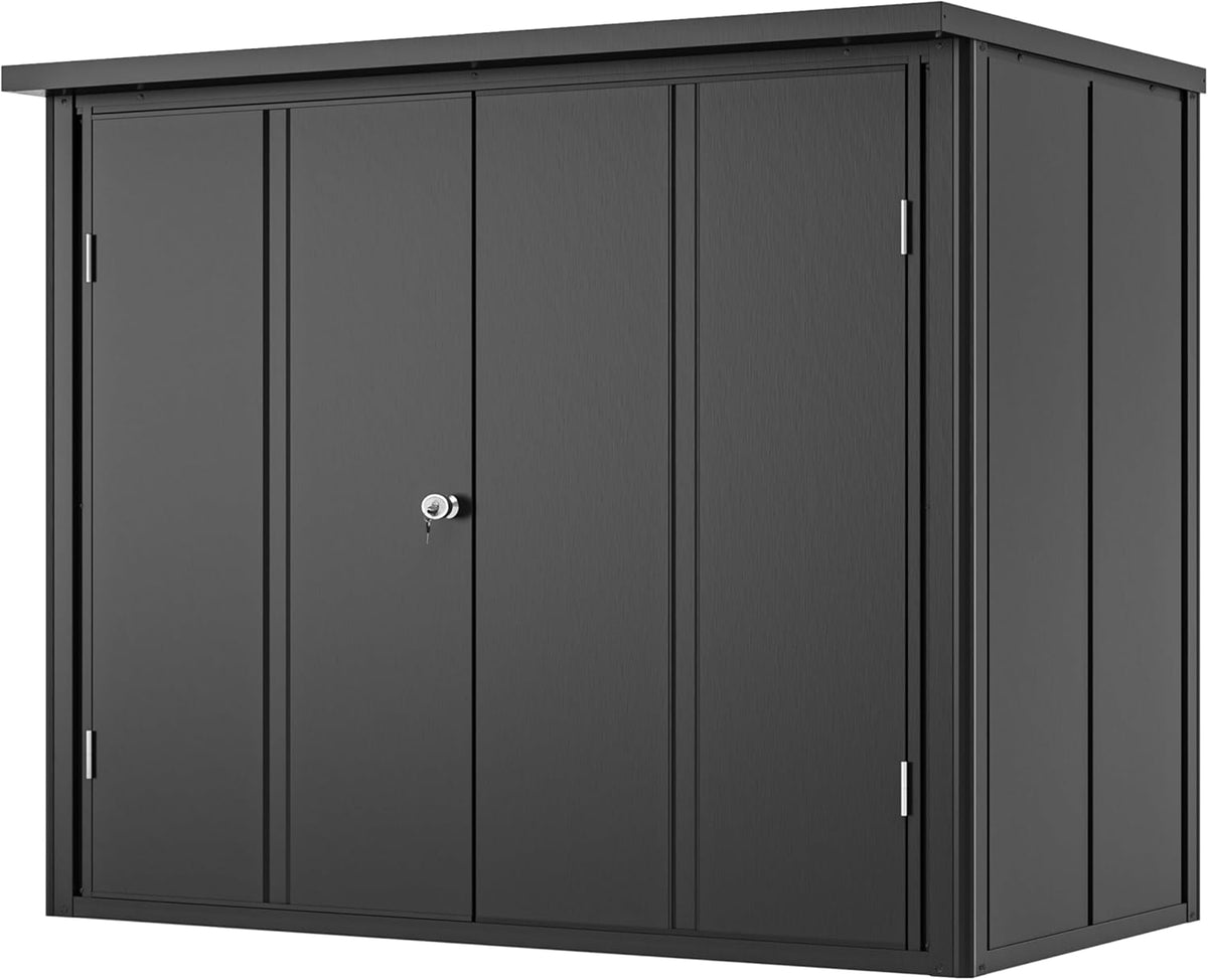 GFP Primeyard armoire de jardin métal 156 x 84 x 131 cm - Abri extérieur anthracite avec plancher inclus - Rangement outils étanche moderne