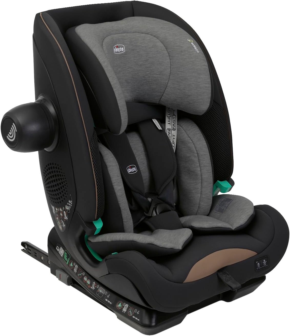 Chicco Seat&Go i-Size Siège Auto Enfant ISOFIX - De 76 à 150 cm à partir de 15 Mois - Rembourrage Supplémentaire et Réducteur Inclus Noir