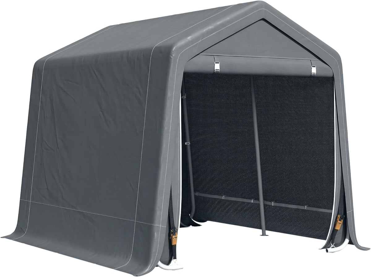 Outsunny tente de stockage jardin - Bâche polyéthylène gris foncé avec cadre métal - 2 portes zippées et protection UV - Abri vélo 280 x 240 x 240 cm