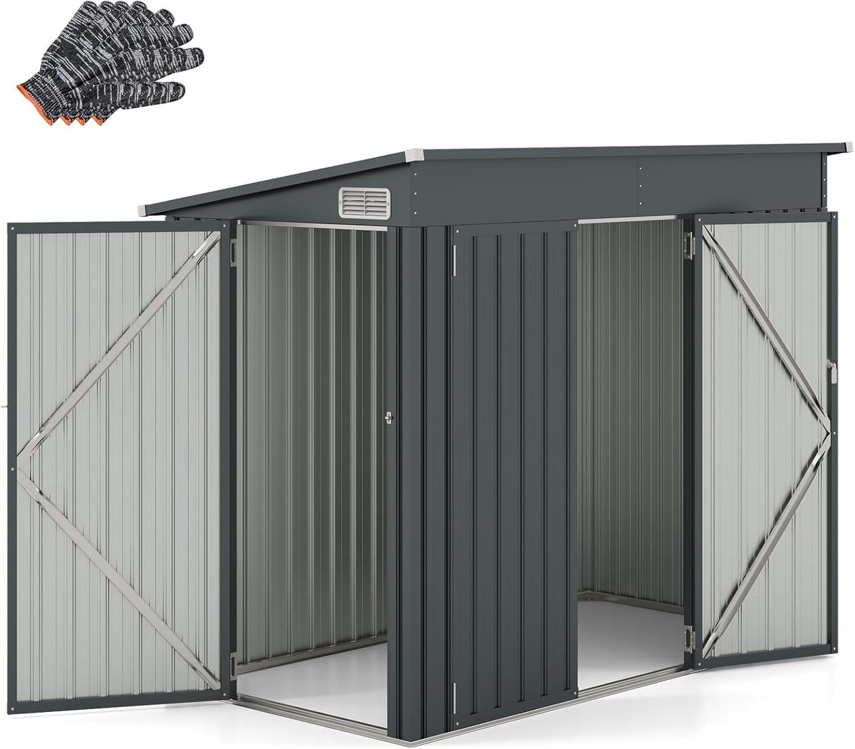COSTWAY abri de jardin métal 2,6 m2 - Acier galvanisé gris foncé capacité 5,7 m3 - Porte avec serrure clé et loquet plus 2 aérations - Toit en pente 235 x 117 x 185 cm