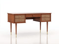 Bureau-Bois-Rotin-Métal-138x58x79 cm-Marron-Beige-Doré-Rétro
