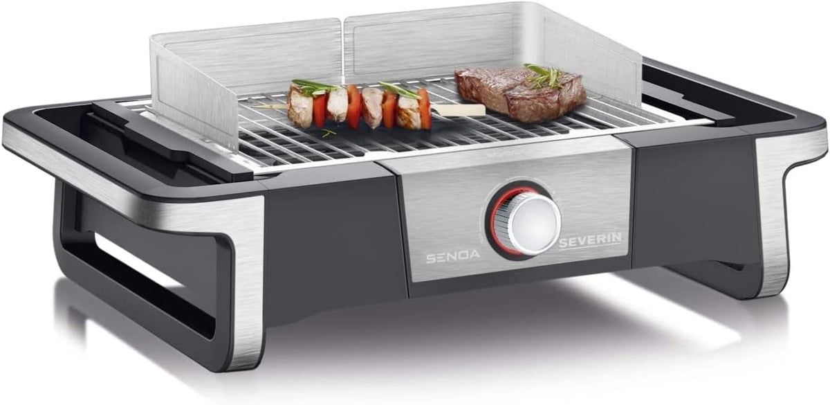 SEVERIN SENOA BOOST PG 8113 barbecue électrique - Puissance 3000 W avec BoostZone jusqu'à 500 degrés Celsius - Usage intérieur extérieur - Inox noir 41 x 62 x 25 cm