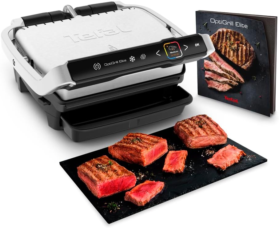 Tefal OptiGrill Elite GC750D30 Grill électrique de table - 12 programmes automatiques - Mode manuel et fonction aliments congelés 2000 W