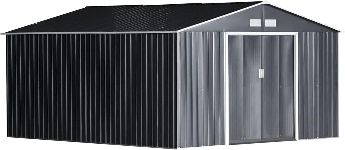 Outsunny abri de jardin acier 20 m³ - Cabane extérieure rangement vélos gris charbon - 340 x 386 x 200 cm avec porte coulissante