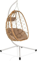COCOVA fauteuil suspendu avec support - Chaise balançoire avec coussin jardin balcon terrasse salon - Structure fer blanc beige