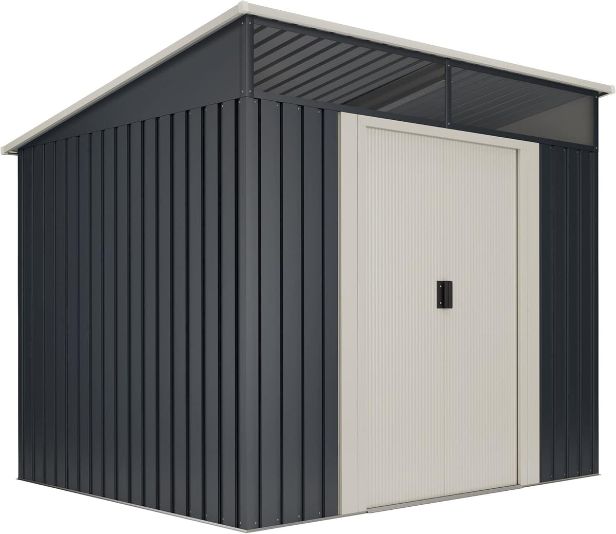 Wasabi Stark abri de jardin métal 4,6 m2 - Cabane grise avec fenêtre et toit plat - Double porte coulissante pour rangement extérieur - Dimensions 194 x 239 x 203 cm