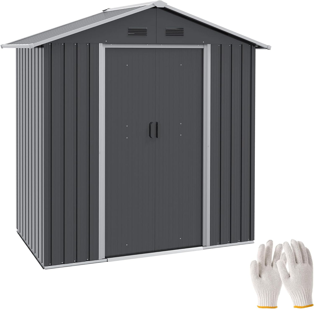 Outsunny abri de jardin métal 1,8 m² - Cabane rangement outils gris foncé avec portes coulissantes - Structure acier allié avec ventilation