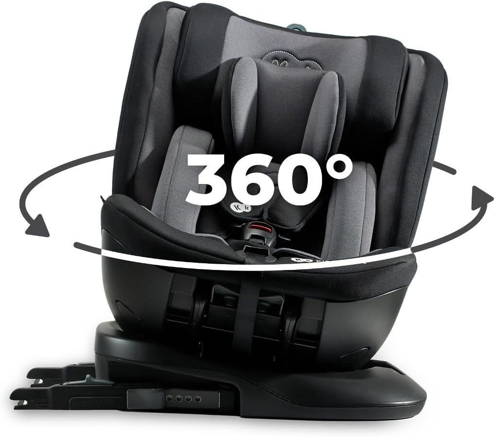 Kinderkraft XPEDITION i-Size siège auto 40 à 150 cm - Rotation 360 degrés et fixation ISOFIX - Appuie tête et largeur ajustables avec protections latérales - Noir jusqu'à 36 kg