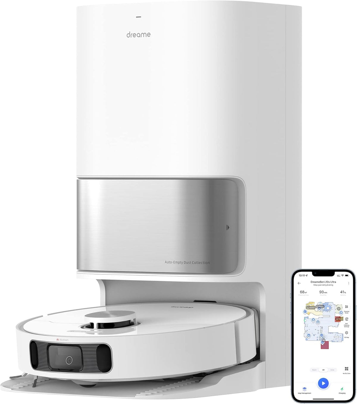 Dreame L10s Ultra Robot Aspirateur Laveur - Aspiration 5300 Pa avec Base Autonettoyante - Détection Obstacles 3D AI et Compatibilité WiFi App Alexa