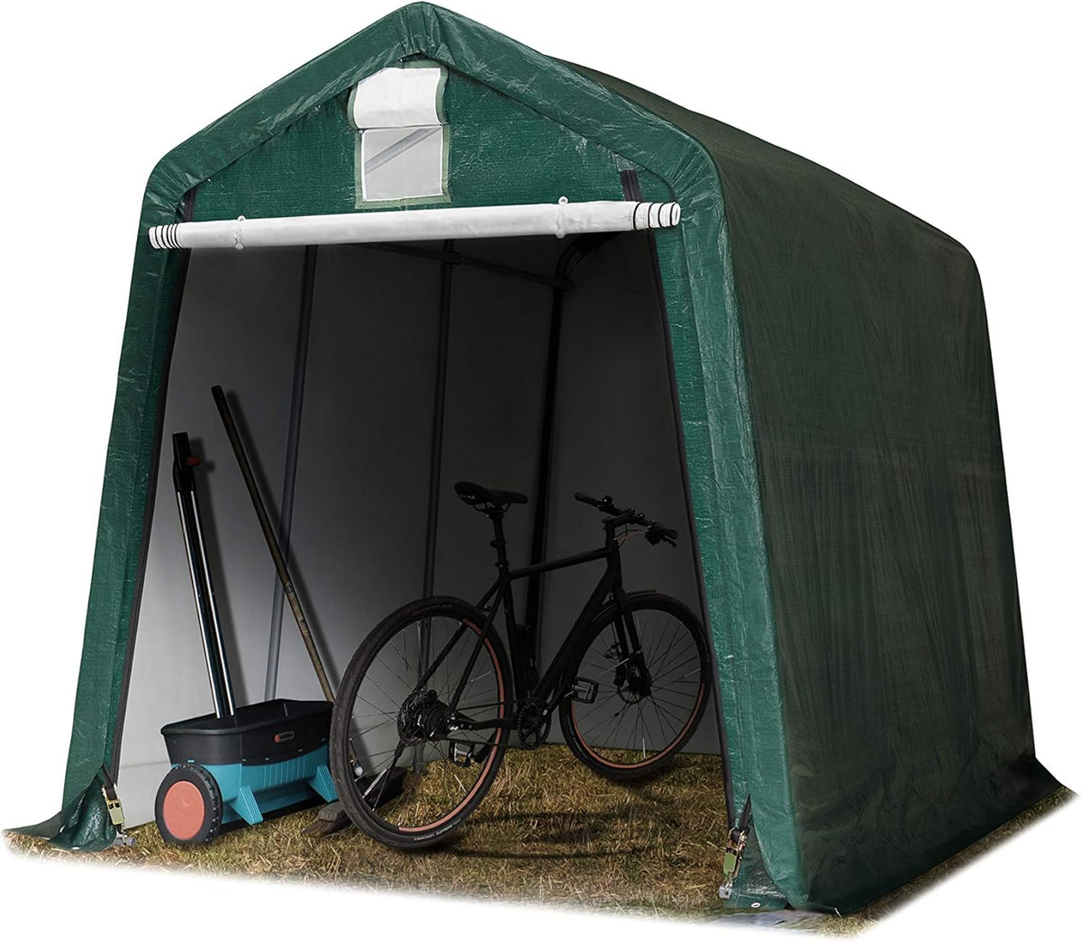 TOOLPORT garage tente stockage 2,4 x 3,6 m - Abri extérieur vert PE 450 N avec structure acier allié - Tente garage étanche résistante UV