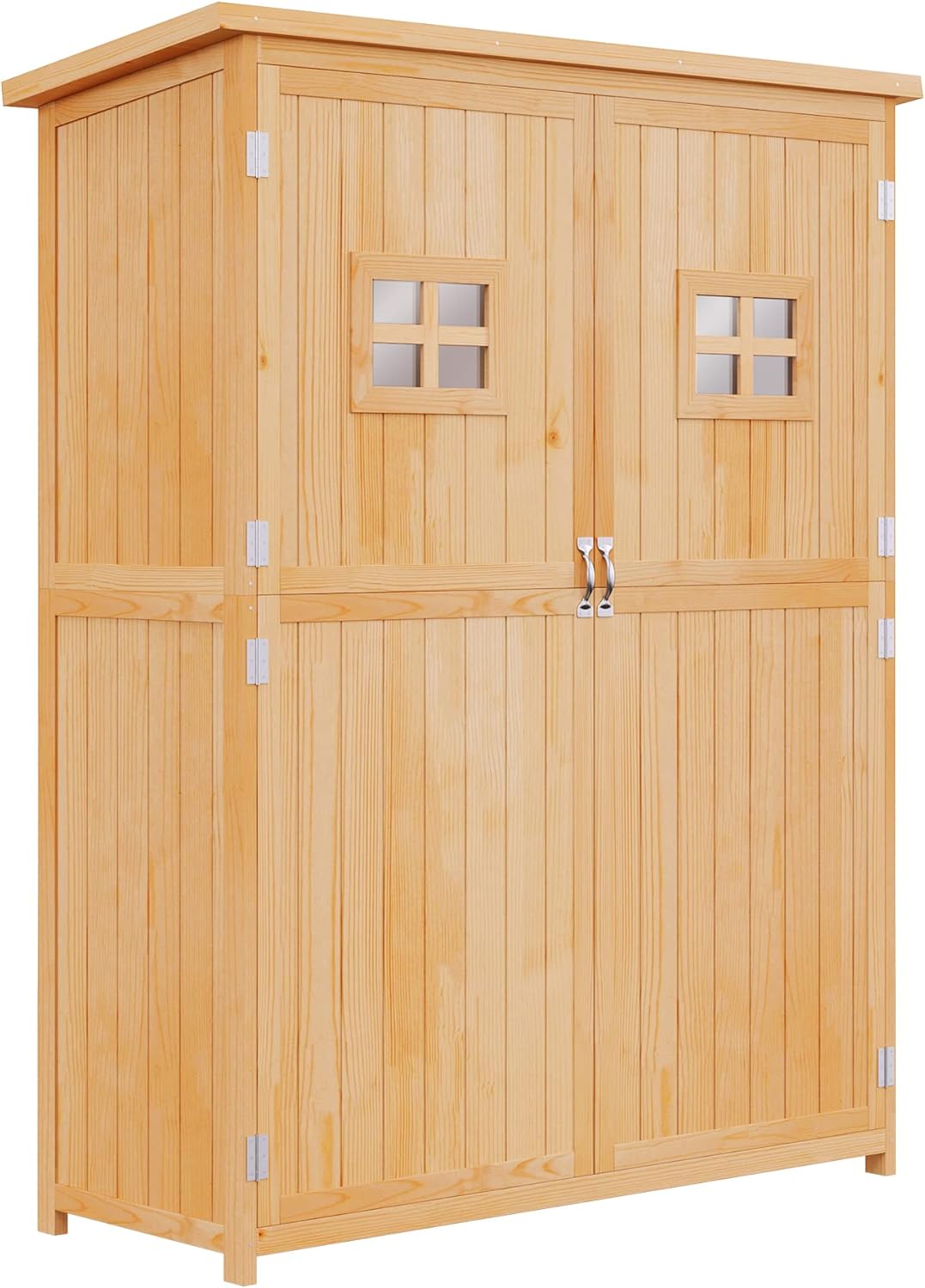 Outsunny armoire de jardin bois sapin 127,5 x 50 x 164 cm - Abri extérieur avec 2 portes et 2 étagères - Toit bitumé imperméable