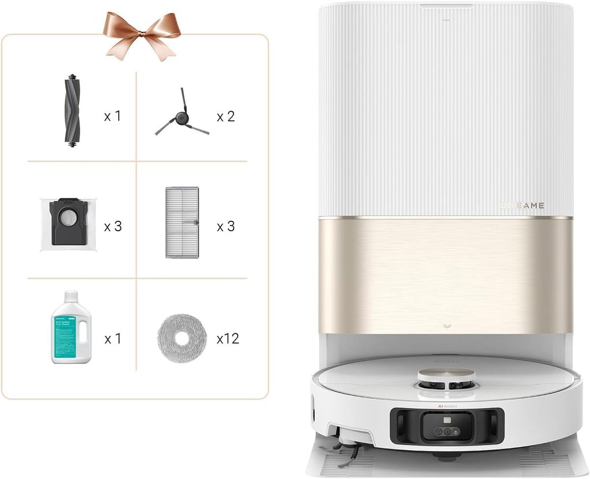 Dreame X40 Ultra Complete Robot Aspirateur Laveur - Aspiration 12000 Pa avec Serpillière Amovible et Relevable - Station Nettoyage Eau Chaude 70°C et Contrôle Intelligent