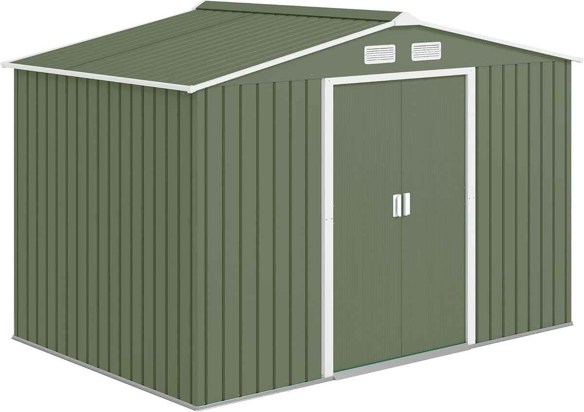 Outsunny abri de jardin métal 5,4 m2 - Acier allié vert clair avec kit de fondation - Porte coulissante verrouillable et 4 aérations - Dimensions 277 x 195 x 192 cm