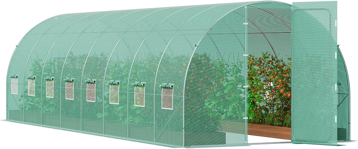 VEVOR serre tunnel jardin 835 x 290 x 225 cm - Structure acier galvanisé et couverture PE verte - Abri plantes extérieur avec 16 fenêtres
