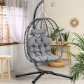 YITAHOME fauteuil oeuf suspendu avec support - Rotin et acier allié gris avec coussin - Charge maximale 150 kg pour 1 personne - Dimensions 195 x 120 x 108 cm