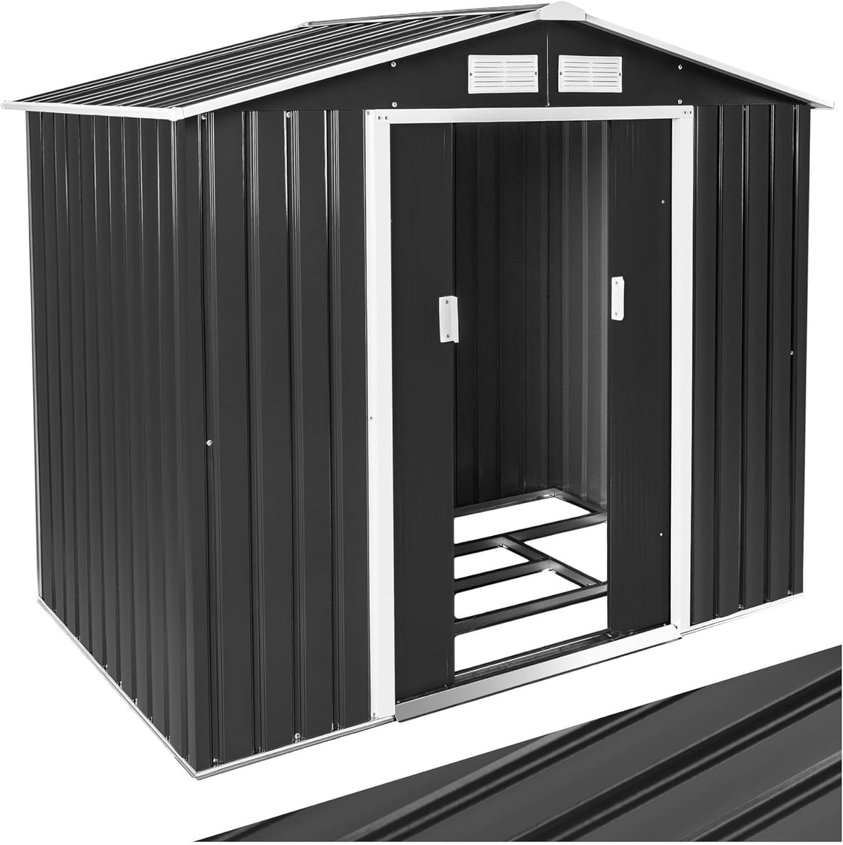 tectake abri de jardin métal avec fondation - Cabane extérieure rangement outils - Toiture double pente gris blanc 214 x 130 x 185 cm