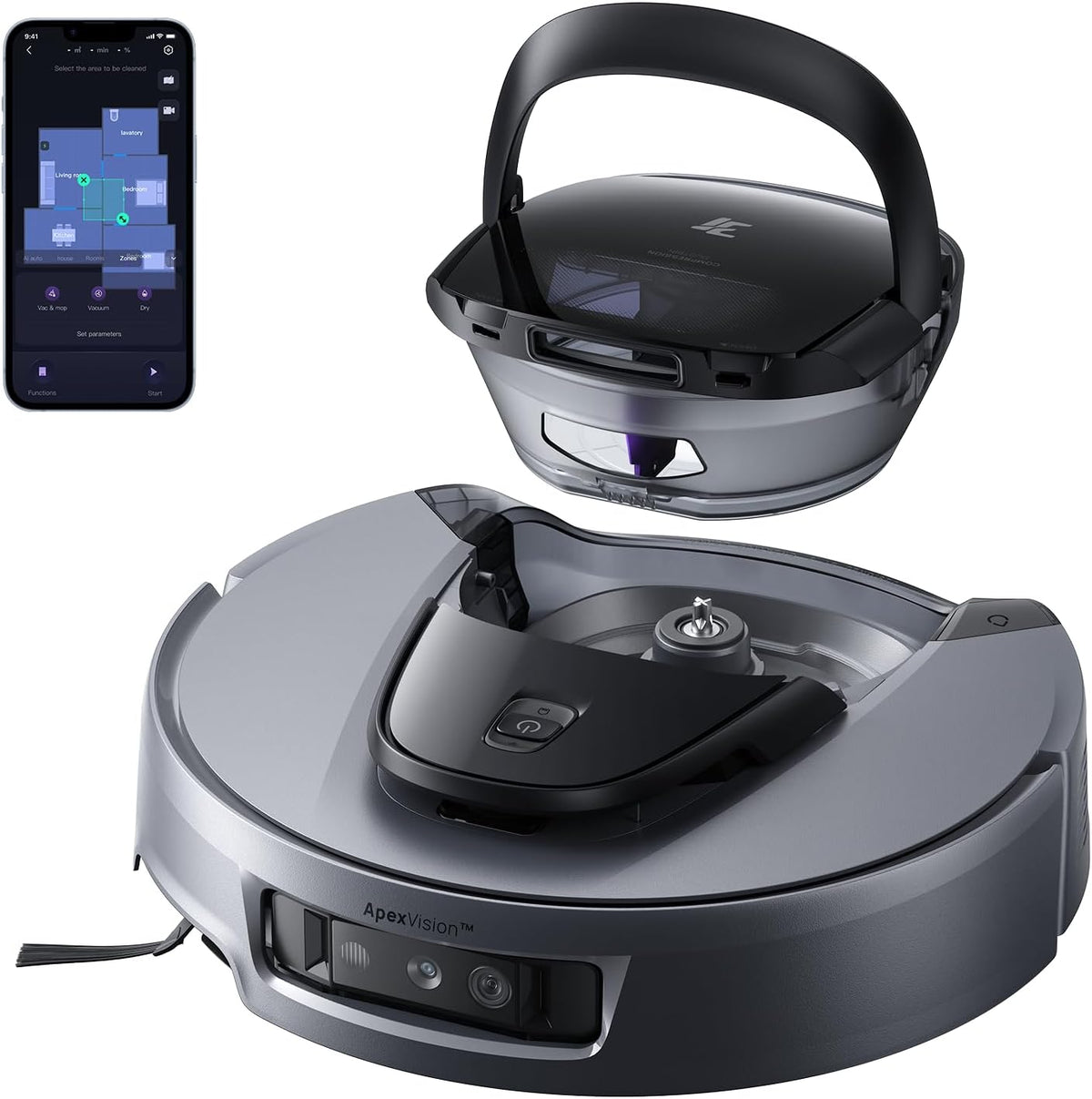 3i G10 Plus robot aspirateur laveur - Aspiration 18000 Pa avec compression silencieuse des débris - Serpillière et brosse extensibles - Jusqu'à 60 jours sans vidange