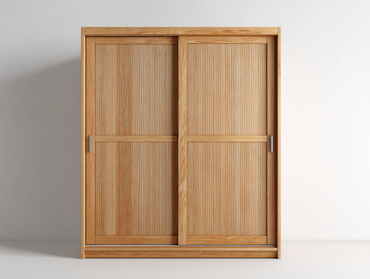 Armoire-bois-132x51x174 cm-marron clair-japonisant