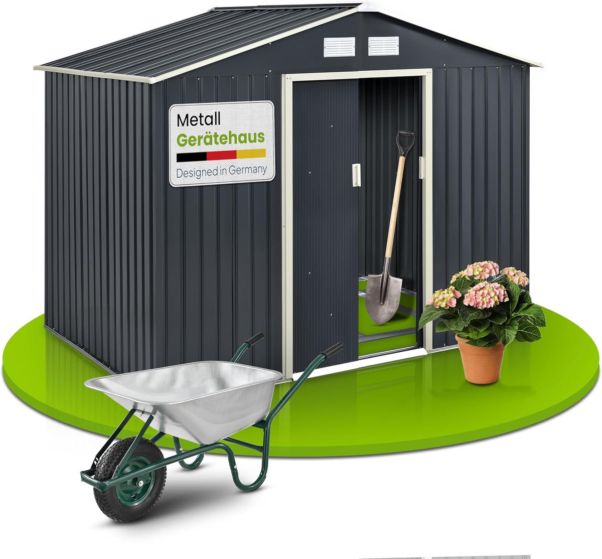 Juskys abri à outils métal XL 9 m³ - Cabane de jardin grise avec toit incliné - Porte coulissante et fondation étanche