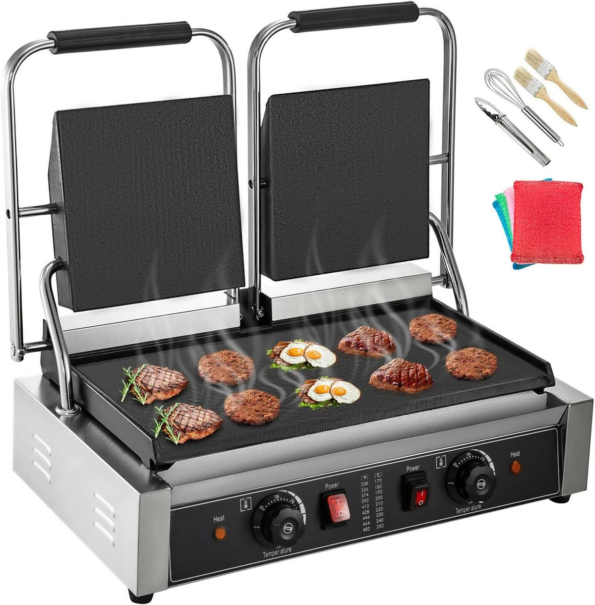 Gril de contact électrique professionnel - Double plaque plate pour paninis sandwichs steaks et viandes - Surface antiadhésive avec presse chauffante - Modèle 1005002920752745