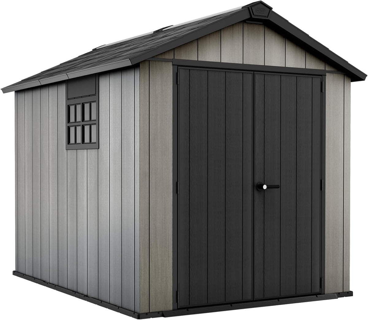 KETER Oakland 759 abri de jardin résine 6 m² - Cabane extérieure gris texture bois - Portes doubles et structure acier inoxydable