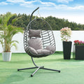 [en.casa] fauteuil suspendu avec support - Chaise oeuf hamac intérieur extérieur - Armature acier polyrotin polyester gris 198 x 110 x 95 cm