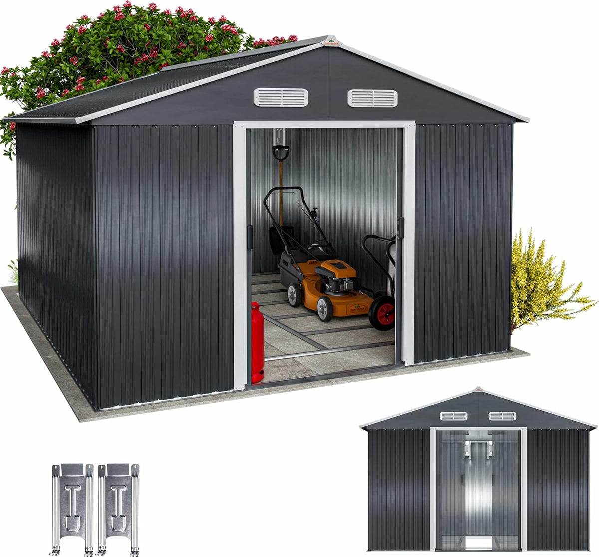 GARDEBRUK abri de jardin métal XXXL 8 m² - Grande cabane rangement extérieur anthracite - Porte coulissante structure acier