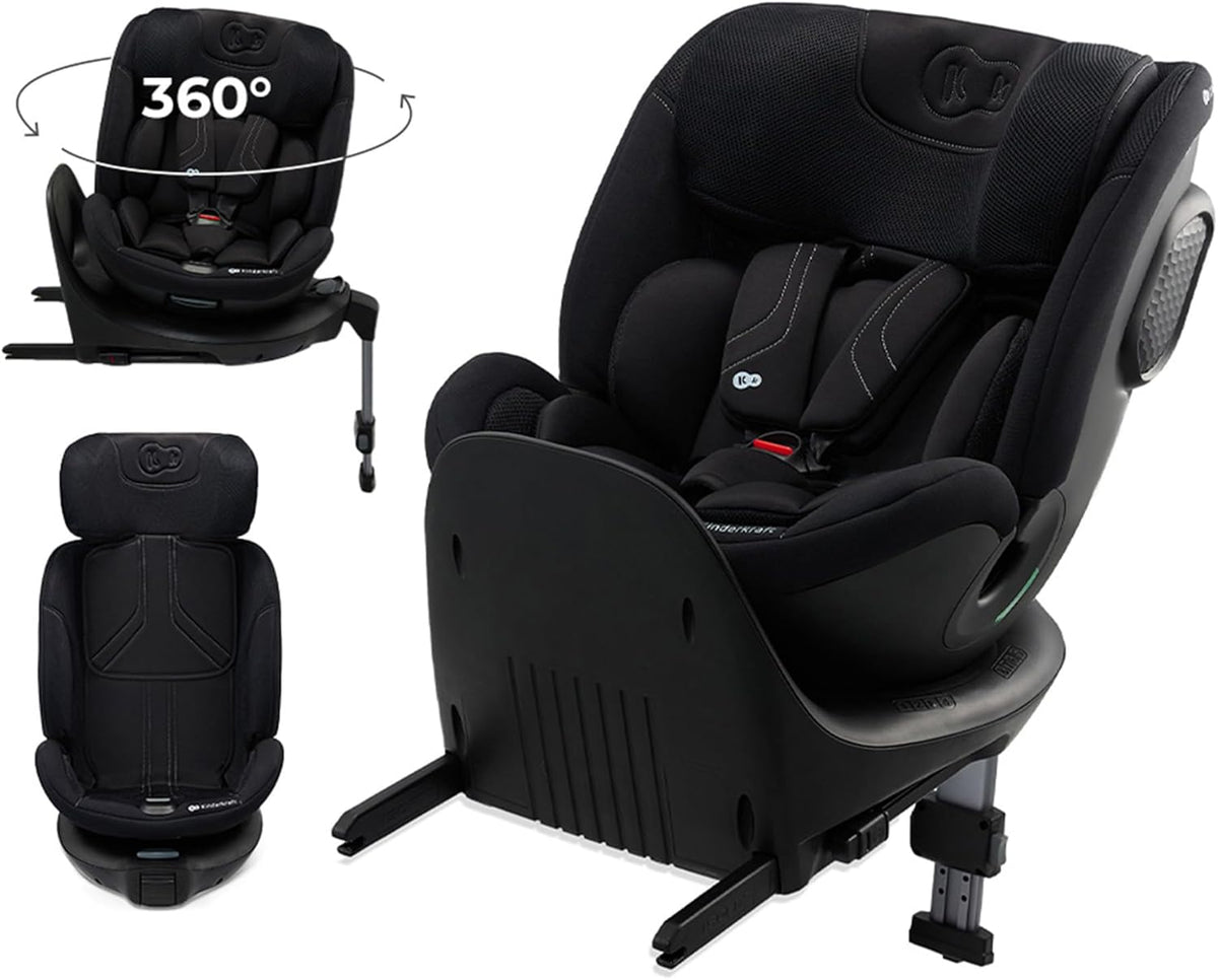 Kinderkraft XRIDER2 i-Size siège auto 40 à 125 cm - Rotation 360 degrés et installation ISOFIX - Dos et face à la route avec protections latérales - Noir harnais interne 5 points