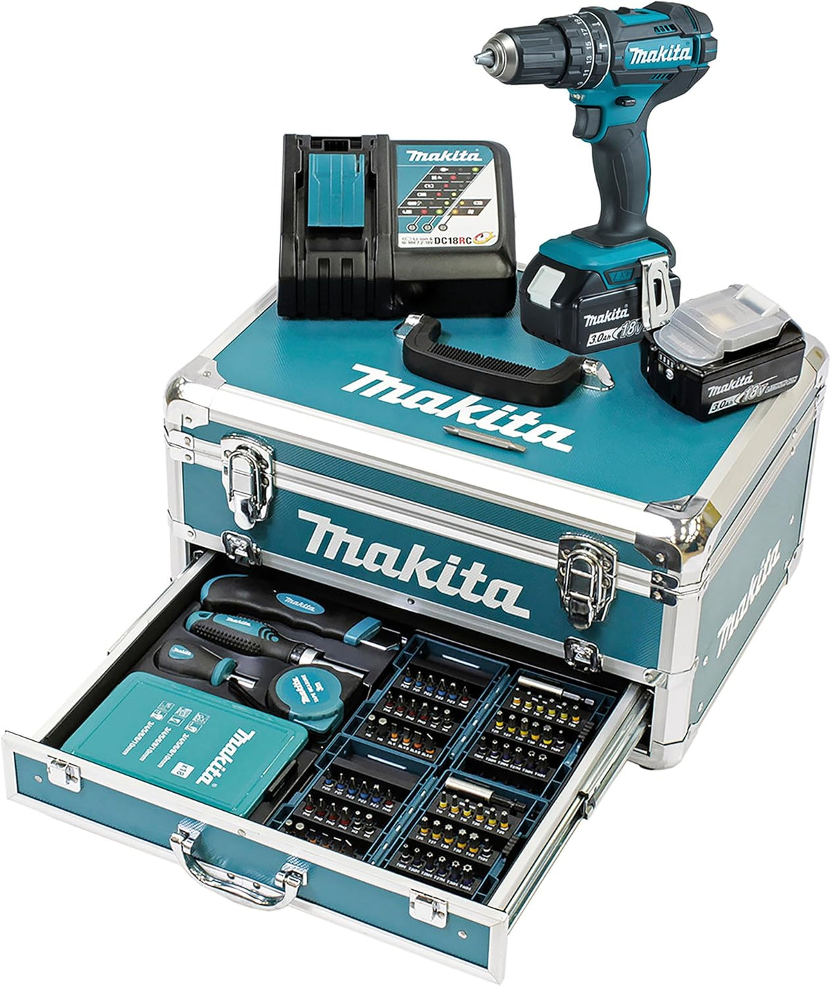 Makita DHP482RFX9 perceuse à percussion sans fil 18V LXT - Kit 2 batteries 3Ah avec accessoires - Mandrin 45 mm