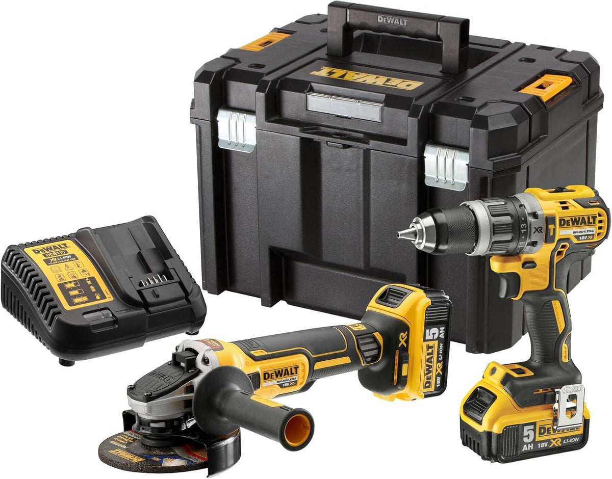 DeWalt DCK2080P2T-QW kit 2 outils XR 18 V Brushless - Perceuse percussion DCD796 et meuleuse 125 mm DCG405 - 2 batteries 5 Ah lithium-ion - Couple 70 Nm