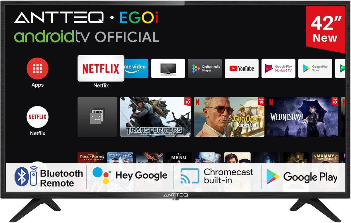 AG42F Smart Android TV 42 pouces - Écran LED Full HD 1080p 60 Hz avec Dolby Audio - Google Assistant Chromecast et Play Store - Wi-Fi Bluetooth triple tuner DVB C S2 T2