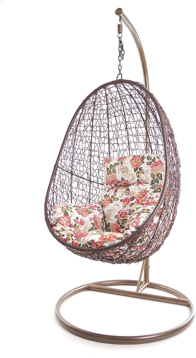 Kideo Summergarden fauteuil suspendu lounge - Structure métal marron avec panier et coussin - Assise polyester et toile dossier fendu - Dimensions 95 x 95 x 200 cm poids 27 kg