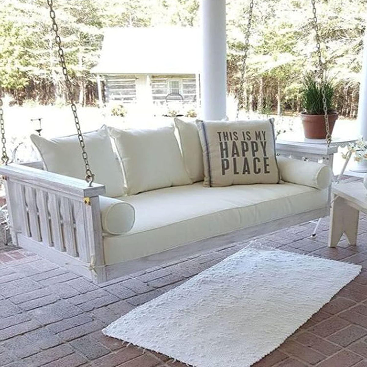 Balançoire suspendue 2 places en bois - Fauteuil inclinable intérieur extérieur - Banc de jardin avec chaîne et structure pin anticorrosion