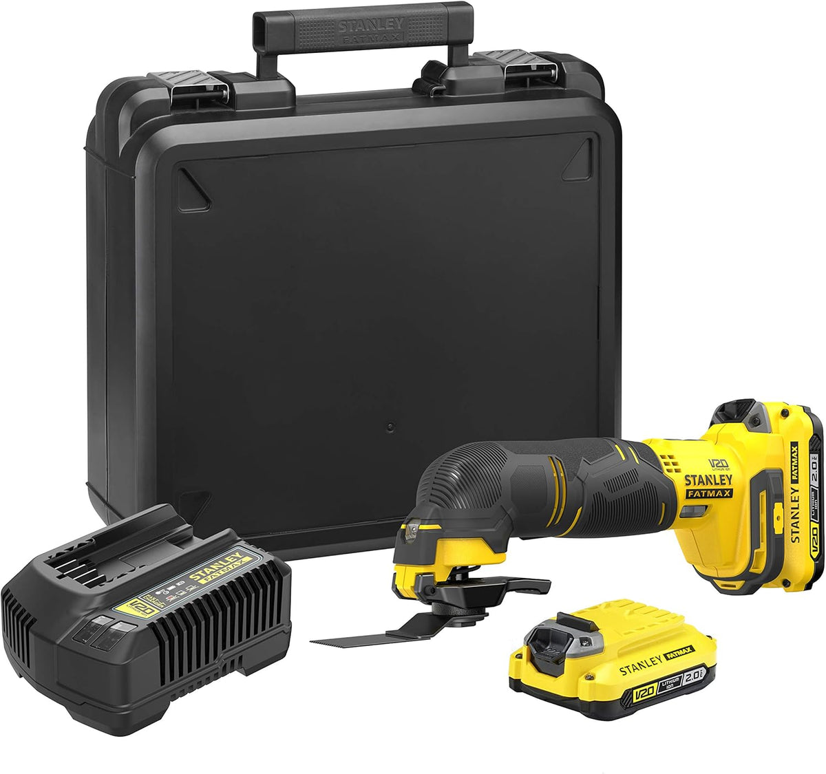 Stanley FATMAX SFMCE500D2K-QW outil multifonction 18 V - Vitesse de 8000 à 18000 oscillations par minute - Lumière LED pour ponçage et travaux précis - 2 batteries 2 Ah chargeur mallette