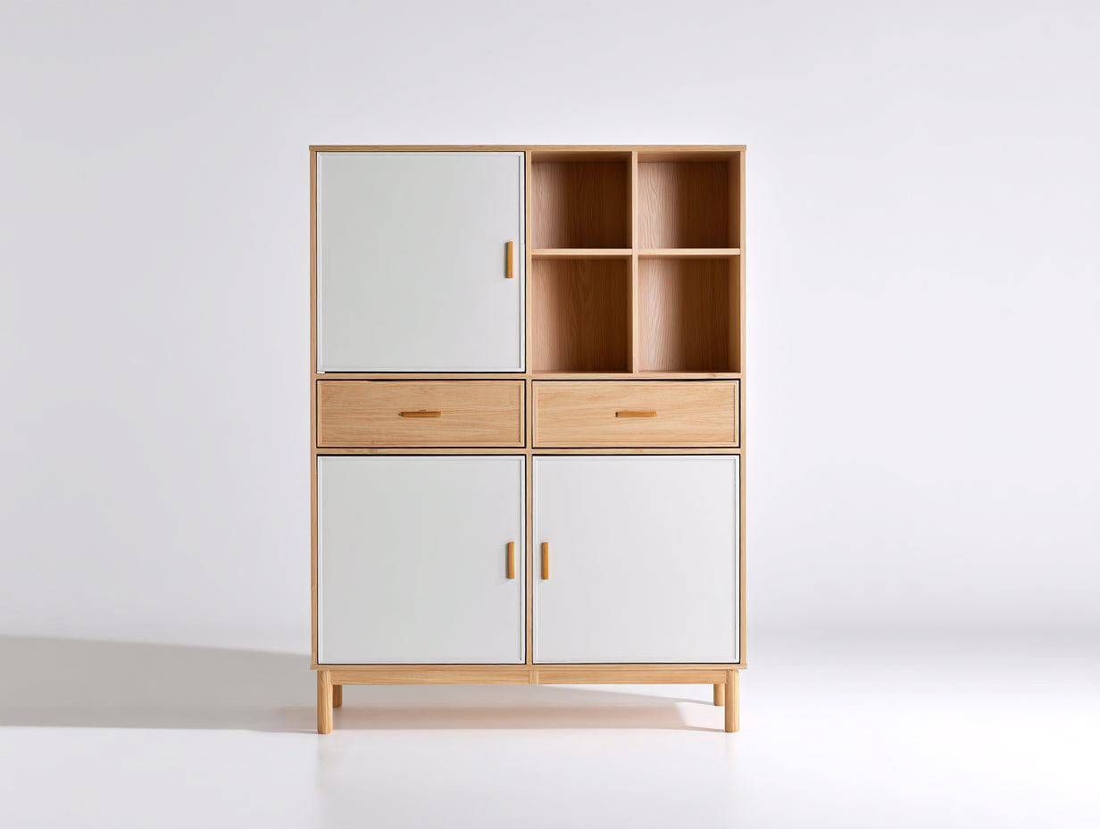 Bibliothèque - bois - 106x38x168 cm - chêne clair-blanc - scandinave