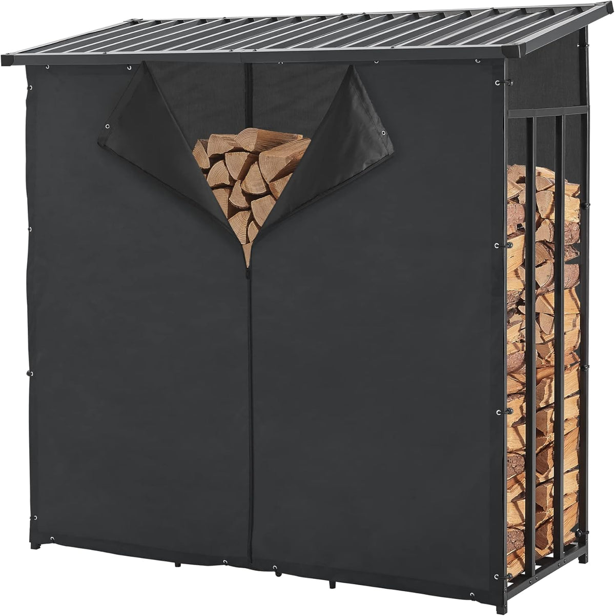 casa.pro abri bûches extérieur avec housse - Range bois de chauffage acier galvanisé noir - Support stockage bois avec protection polyester