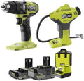 RYOBI ONE Plus perceuse visseuse à percussion 18 V Brushless - Couple maximal 54 Nm avec mandrin 13 mm - Batteries 2 Ah et 4 Ah avec chargeur - Compresseur inclus
