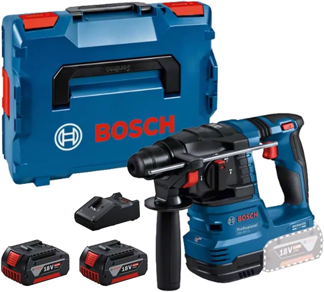 Bosch Professional perforateur sans fil 18V GBH 18V 22 SDS plus avec 2 batteries 4Ah - Chargeur rapide GAL 18V 40 - Coffret L BOXX