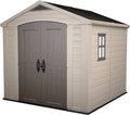 Keter Factor 88 abri de jardin 6,3 m2 - Résine taupe beige avec structure plastique - Porte à charnière et conception hydrofuge - Dimensions 257 x 255 x 243 cm