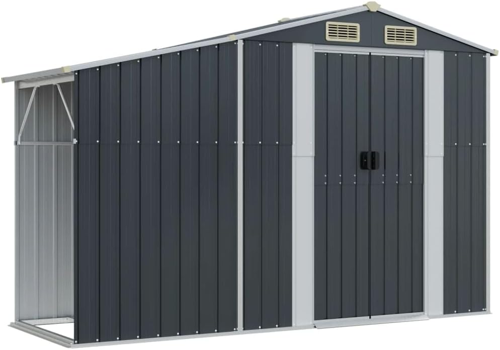 vidaXL abri de jardin acier galvanisé anthracite - Cabane rangement outils avec toit - 277 x 93 x 179 cm étanche