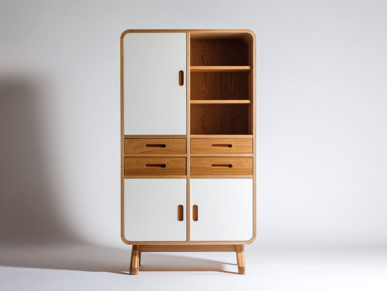 Bibliothèque - bois - 96x38x174 cm - chêne clair-blanc - contemporain