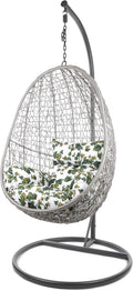 Kideo Summer Vine fauteuil suspendu - Polyrotin gris avec armature métal - Coussin blanc vert pour 1 personne - Charge maximale 120 kg poids 27 kg