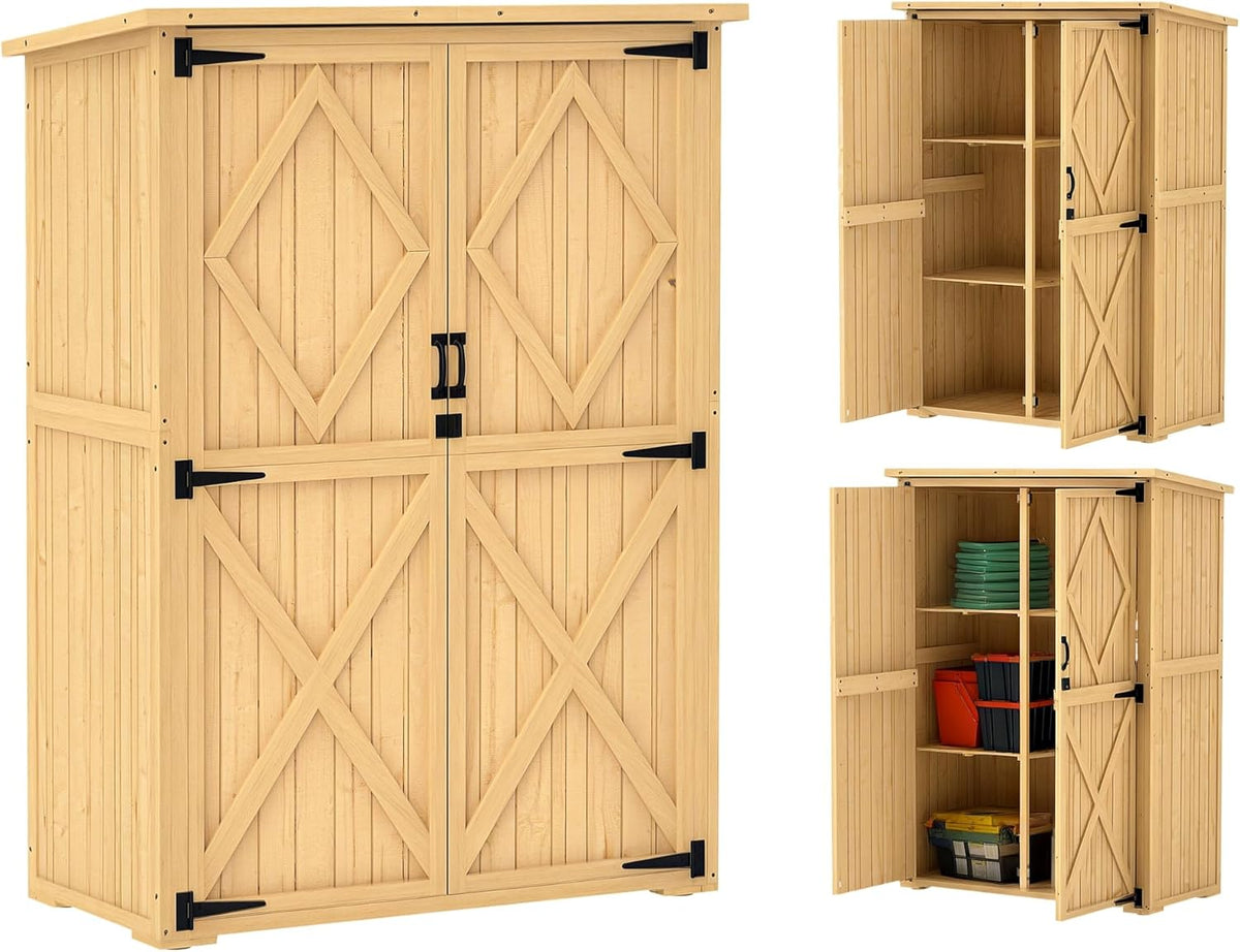 Outsunny armoire de jardin bois sapin - Abri extérieur avec double porte verrouillable - Rangement terrasse avec étagère et toit asphalte