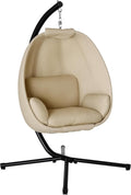 Outsunny fauteuil oeuf suspendu pliant avec support - Chaise balancelle métal et tissu textilène - Coussin intérieur extérieur kaki 125x95x170 cm