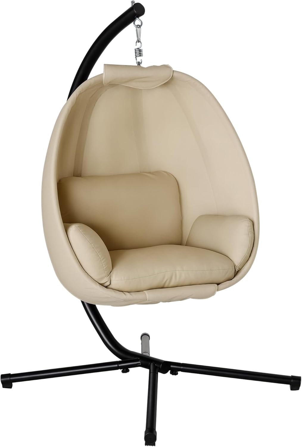 Outsunny fauteuil oeuf suspendu pliant avec support - Chaise balancelle métal et tissu textilène - Coussin intérieur extérieur kaki 125x95x170 cm