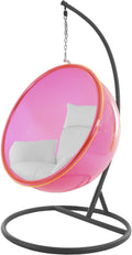 Kideo fauteuil suspendu demi coque translucide avec structure et coussin - Chaise bubble rose magenta - Siège oeuf intérieur extérieur