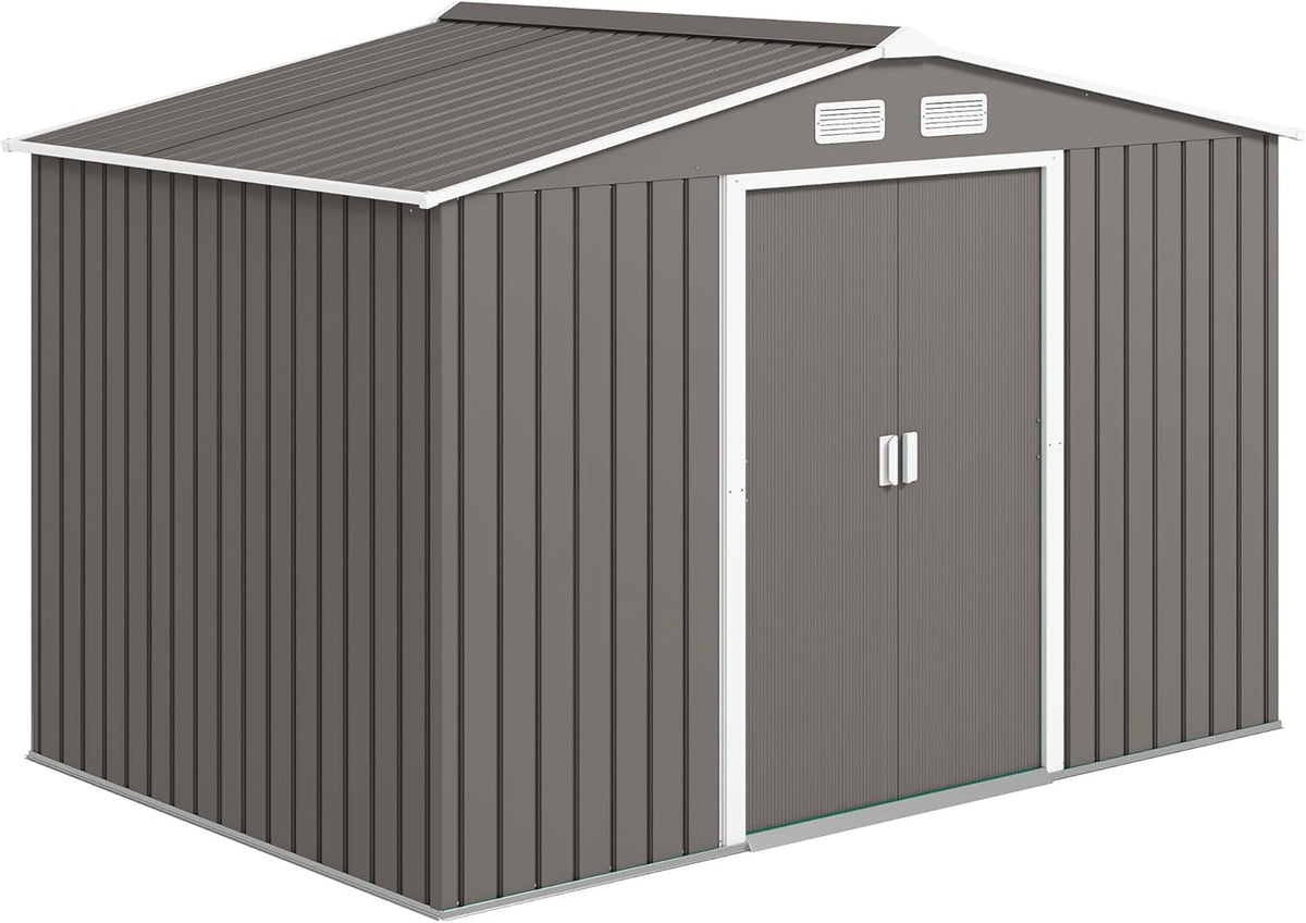 Outsunny abri de jardin métal 5,4 m² - Cabane rangement outils gris avec fondation - Porte coulissante verrouillable et aérations