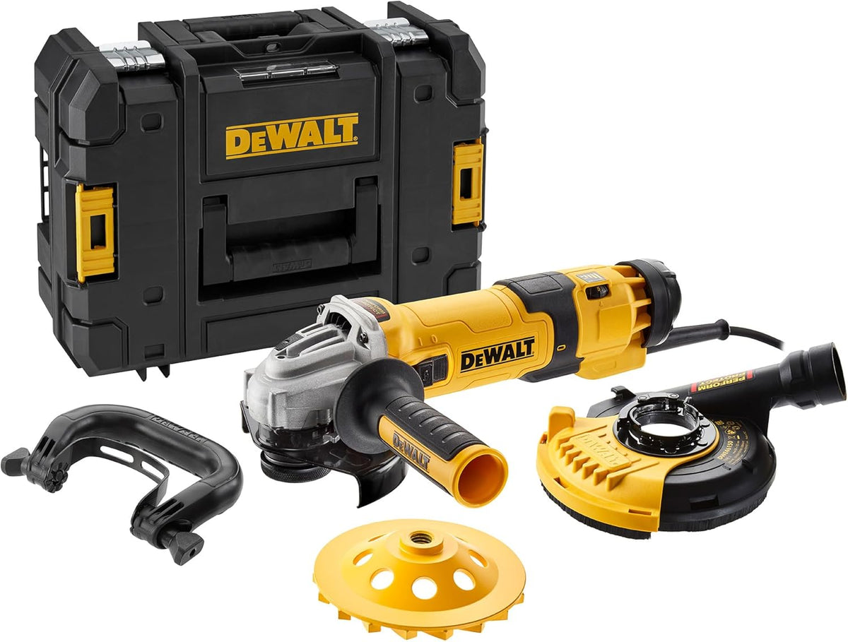 DEWALT DWE4257KT QS meuleuse d'angle filaire 125 mm 1500W - Vitesse variable avec interrupteur anti redémarrage - Kit surfaçage